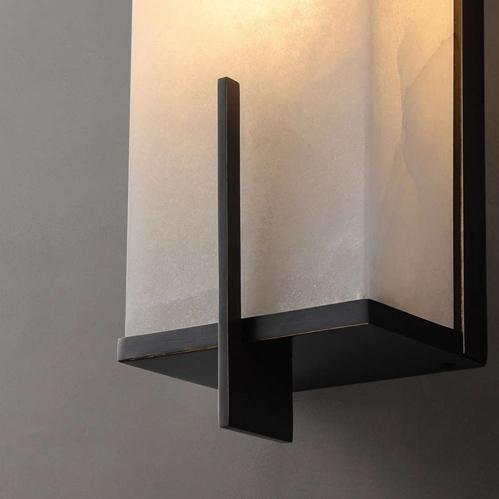 Blade Linear Marble Wall Light in Black with White Cloth Shade - view 6