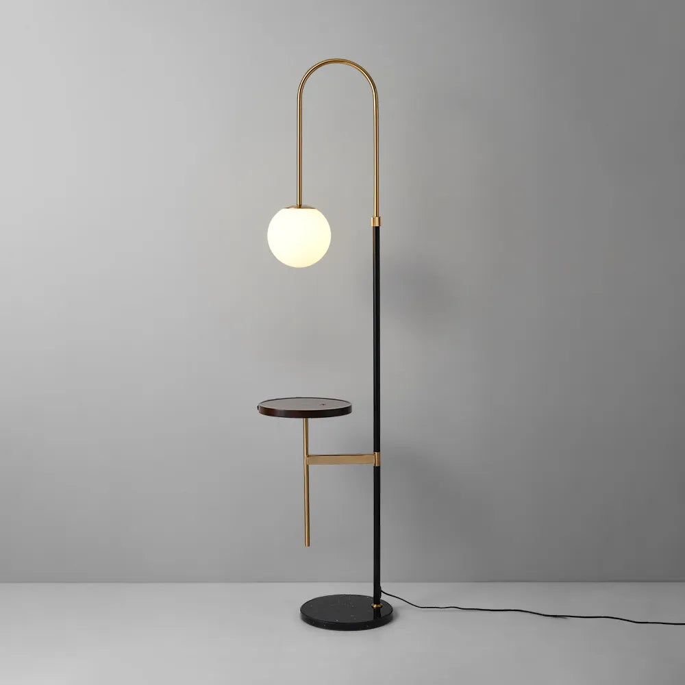 Contemporary Arc Floor Lamp With Shelves - Black Wood - view 1