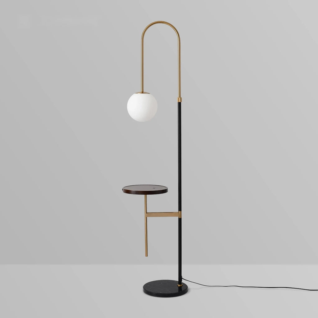 Contemporary Arc Floor Lamp With Shelves - Black Wood - view 2