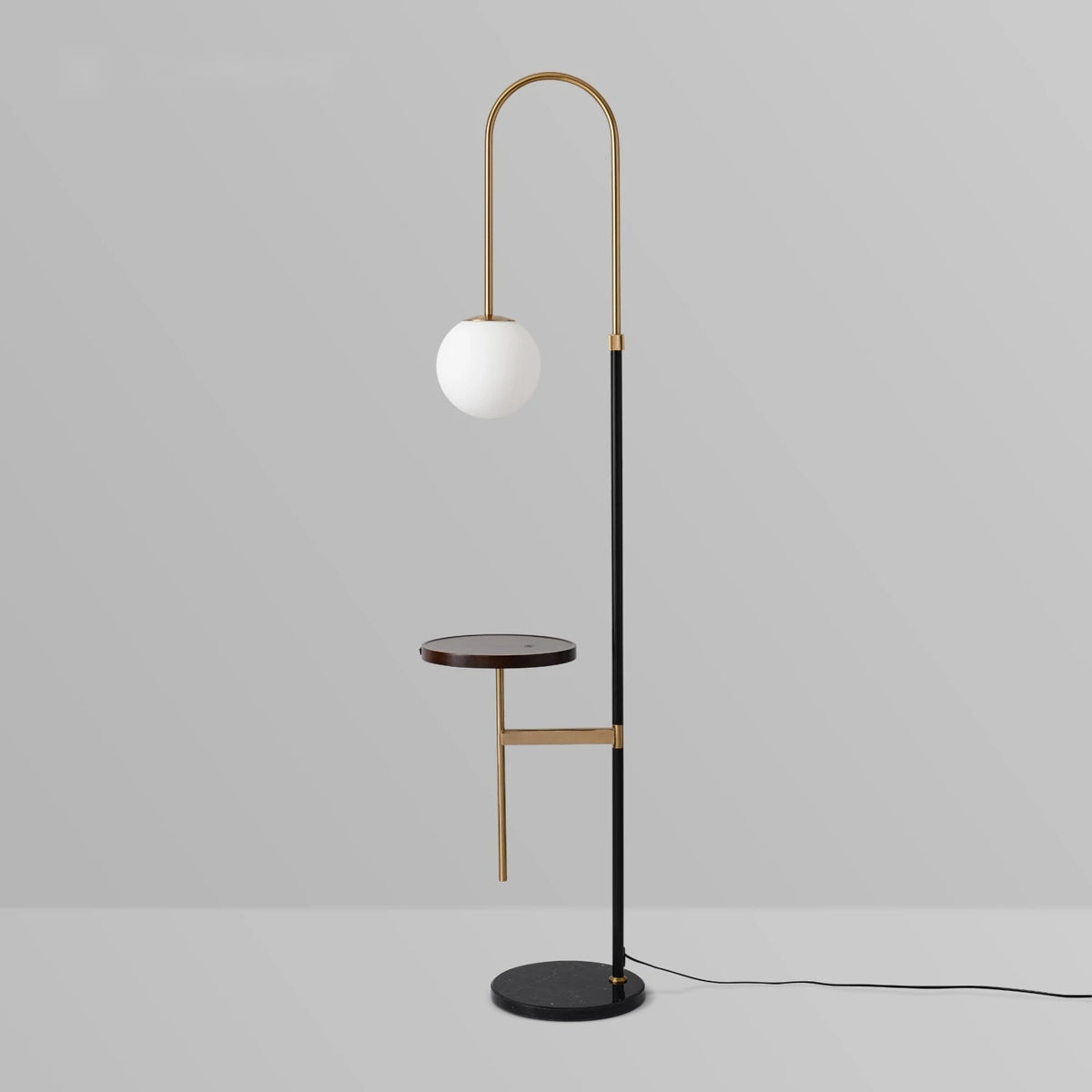Contemporary Arc Floor Lamp With Shelves - Black Wood - view 2