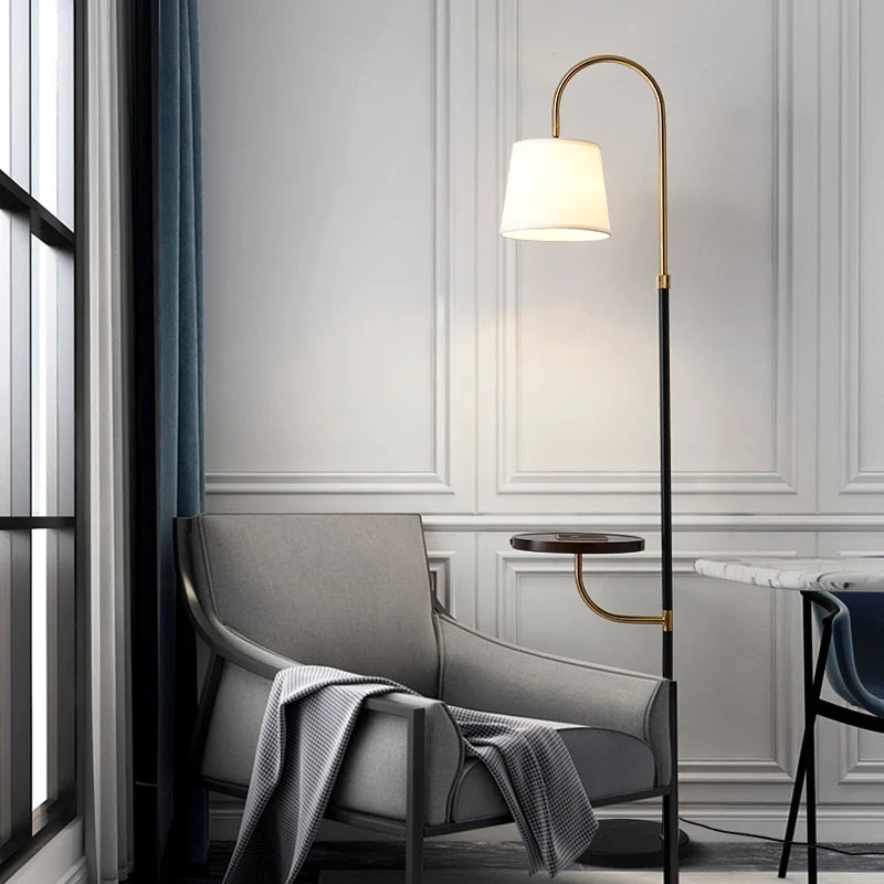 Contemporary Arc Floor Lamp With Shelves - Black Wood - view 3