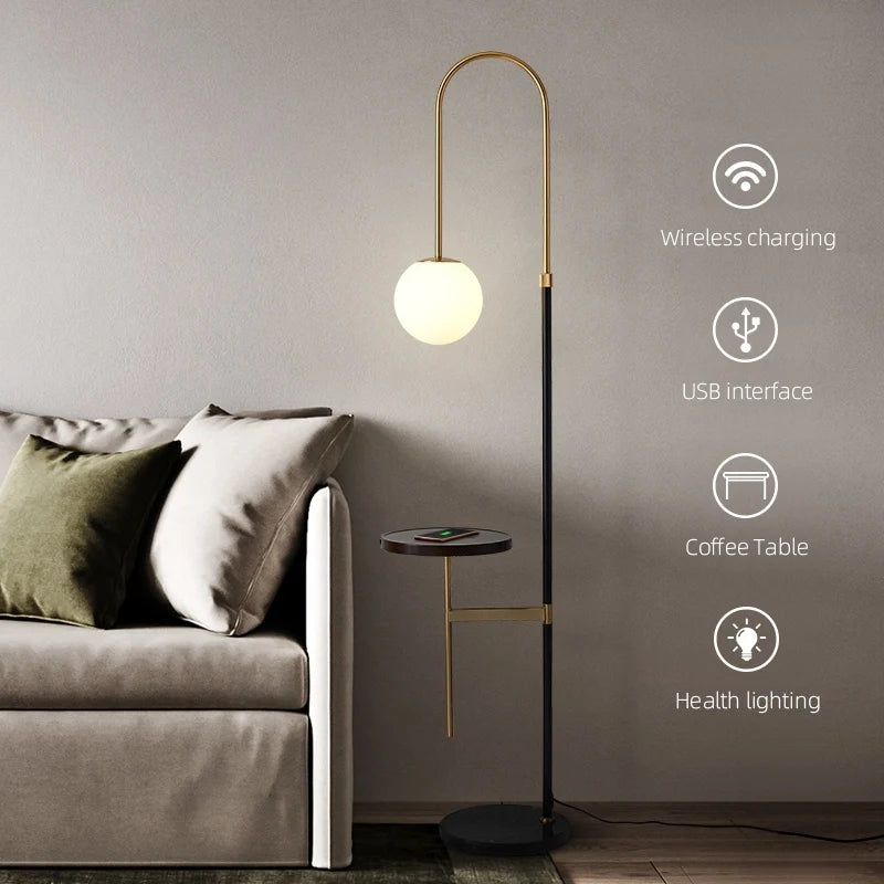 Contemporary Arc Floor Lamp With Shelves - Black Wood - view 4
