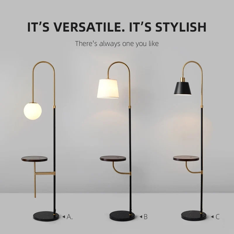 Contemporary Arc Floor Lamp With Shelves - Black Wood - view 5