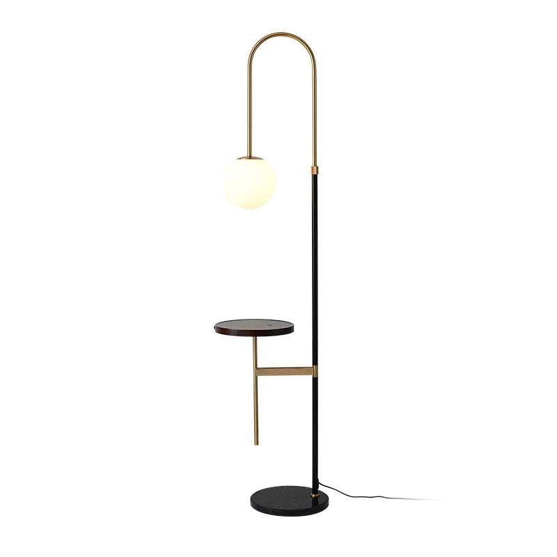 Contemporary Arc Floor Lamp With Shelves - Black Wood - view 7