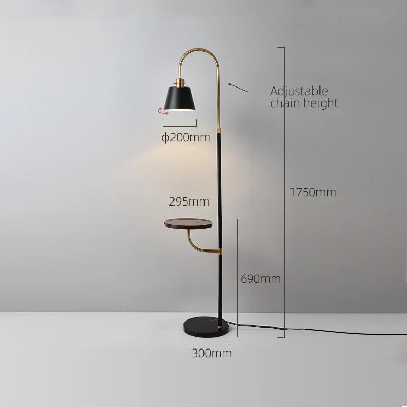 Contemporary Arc Floor Lamp With Shelves - Black Wood - view 9