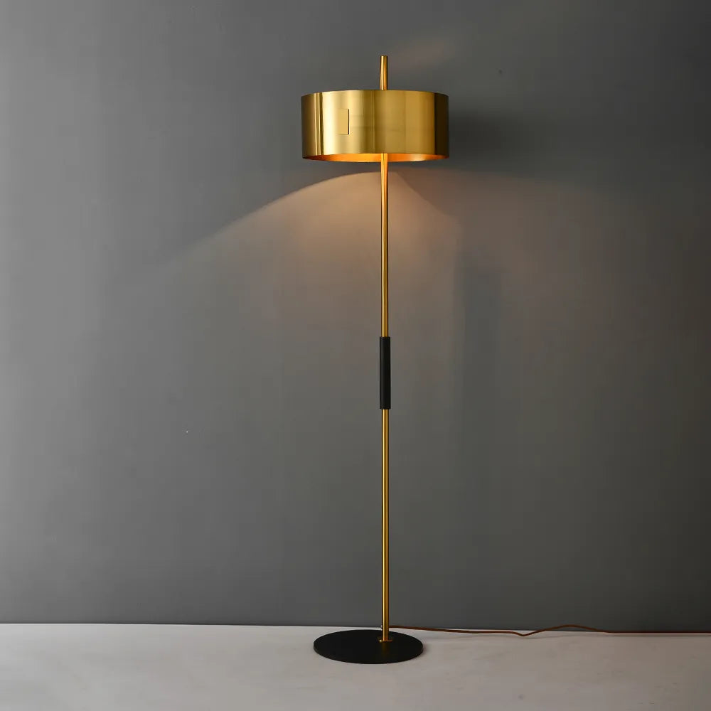 Mid Century Modern Floor Lamp with Metal Base in Gold - view 1