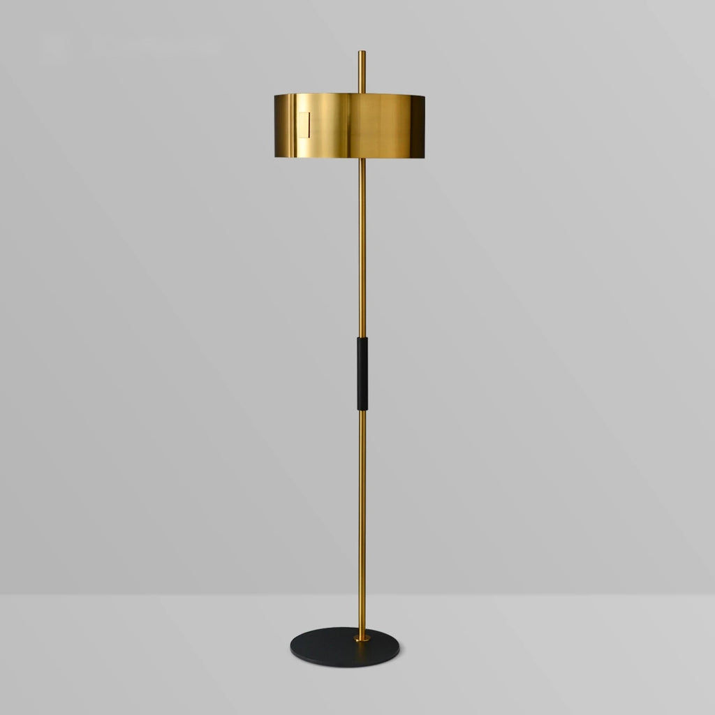 Mid Century Modern Floor Lamp with Metal Base in Gold - view 2