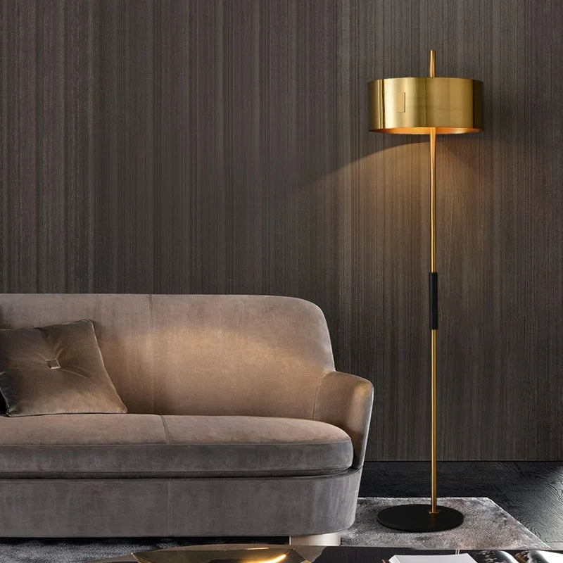 Mid Century Modern Floor Lamp with Metal Base in Gold - view 4
