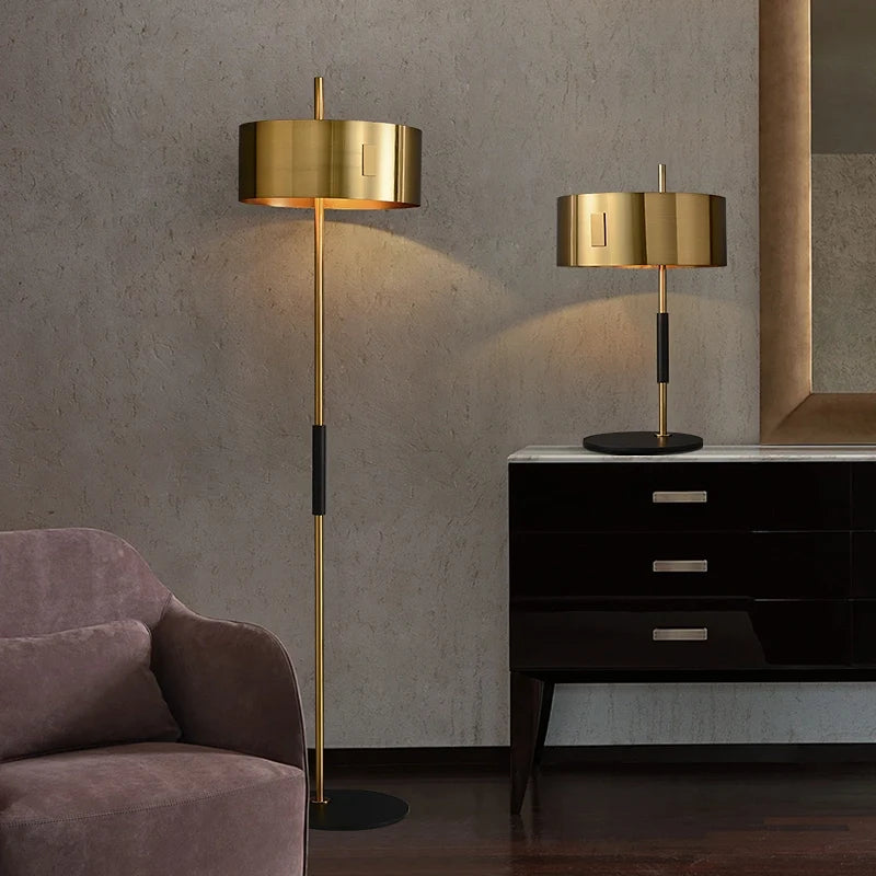 Mid Century Modern Floor Lamp with Metal Base in Gold - view 5