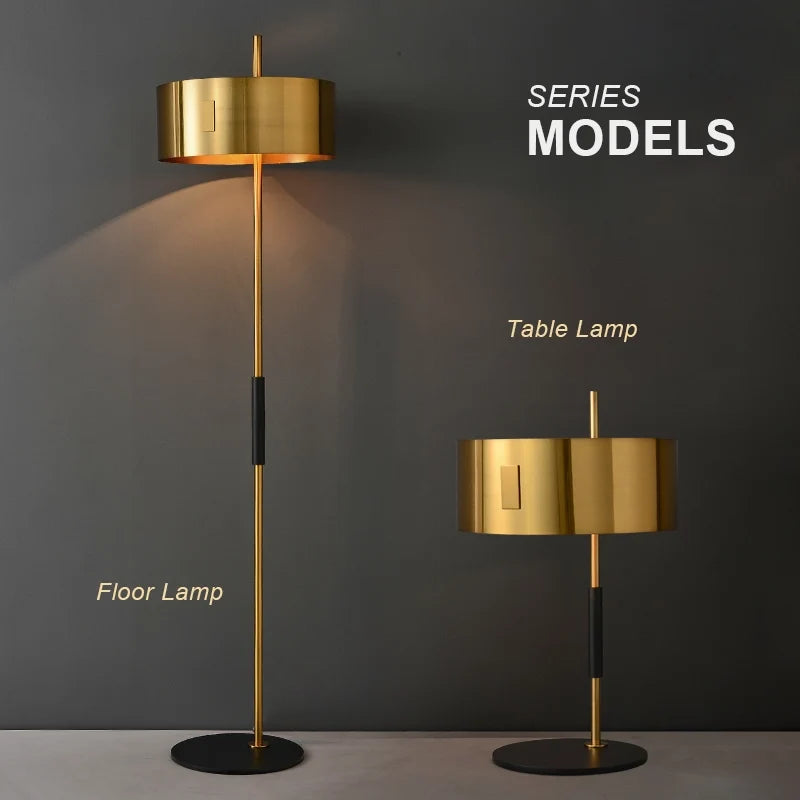 Mid Century Modern Floor Lamp with Metal Base in Gold - view 9