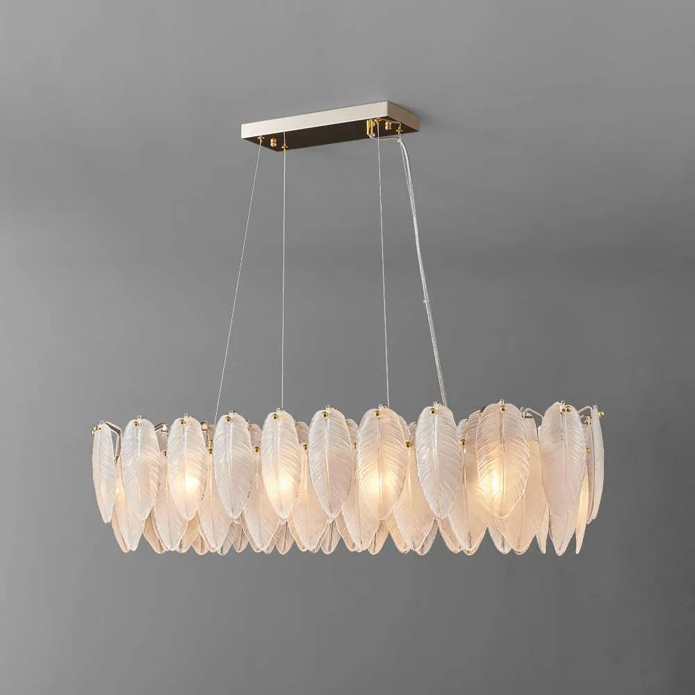 Contemporary Feather Glass Shade Linear Chandelier - view 1