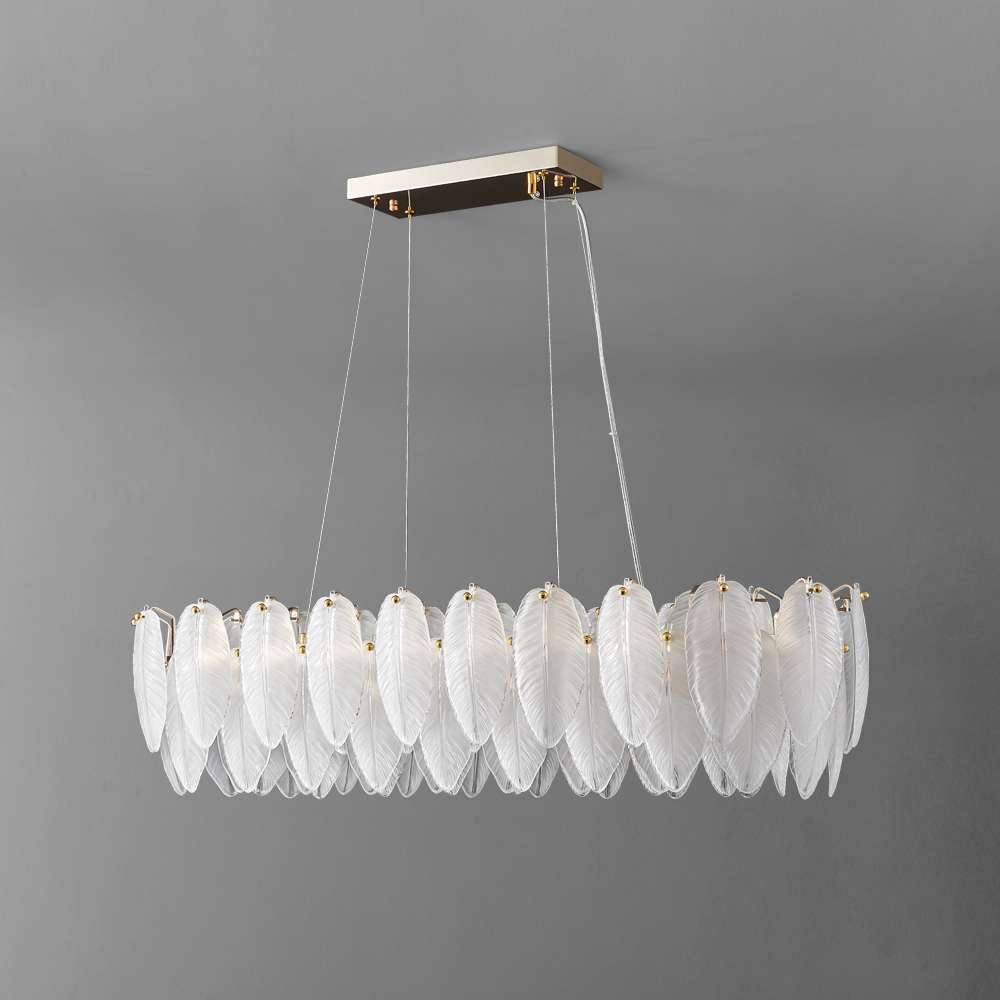 Contemporary Feather Glass Shade Linear Chandelier - view 2