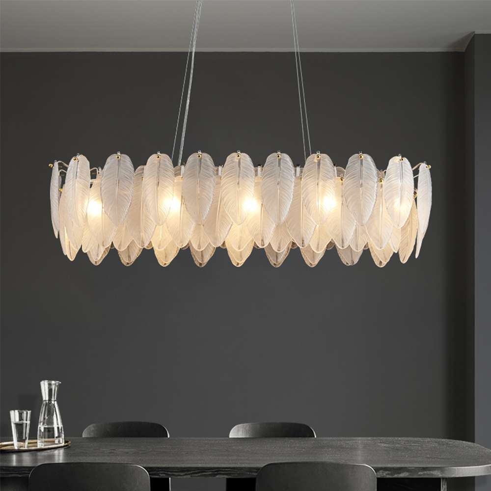 Contemporary Feather Glass Shade Linear Chandelier - view 3
