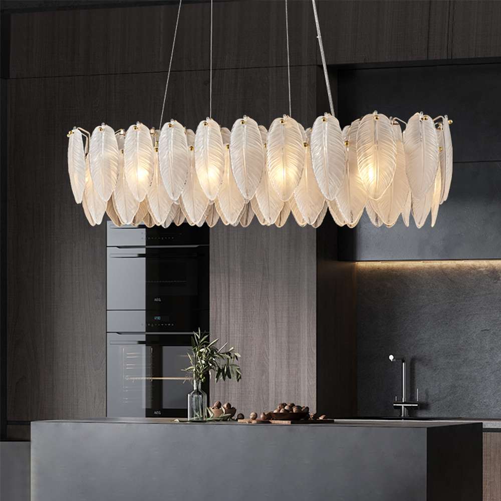 Contemporary Feather Glass Shade Linear Chandelier - view 4