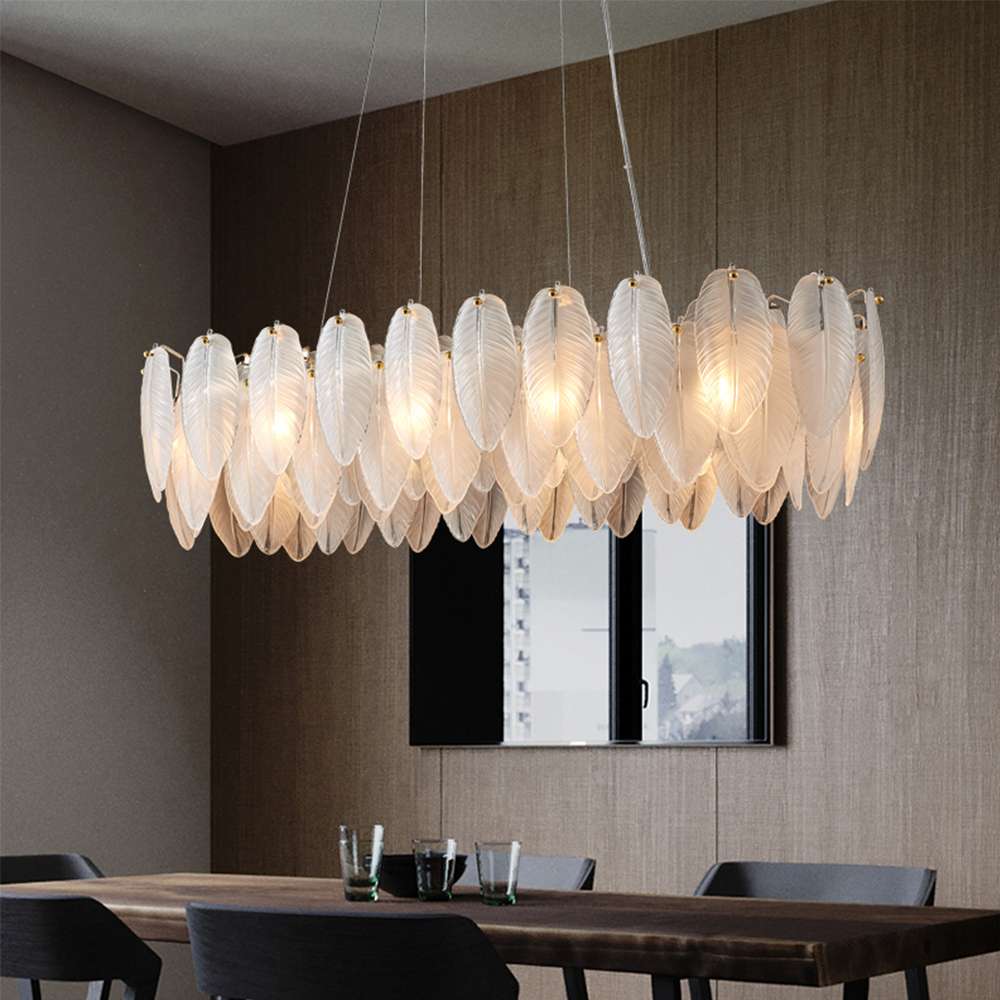 Contemporary Feather Glass Shade Linear Chandelier - view 5