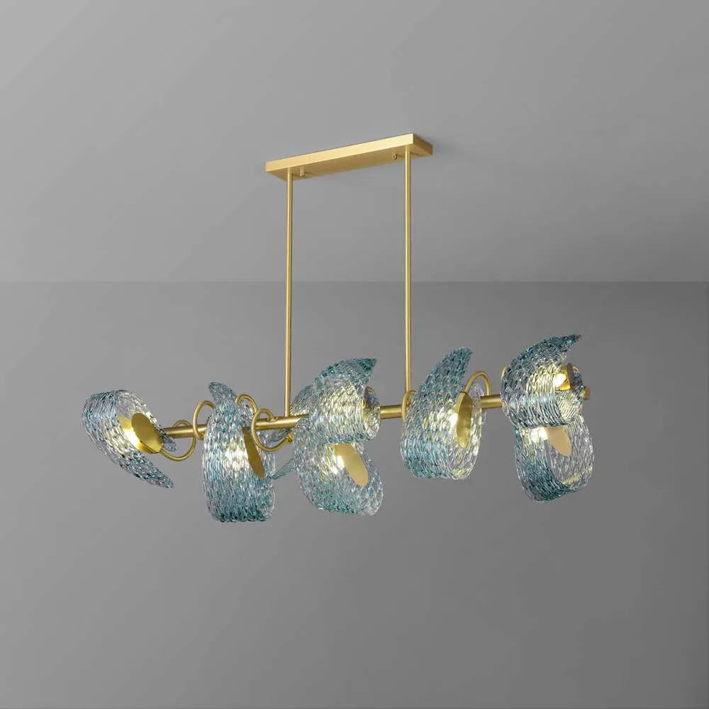 Post Modern Floral Blue Glass Shade Linear Chandelier - view 1