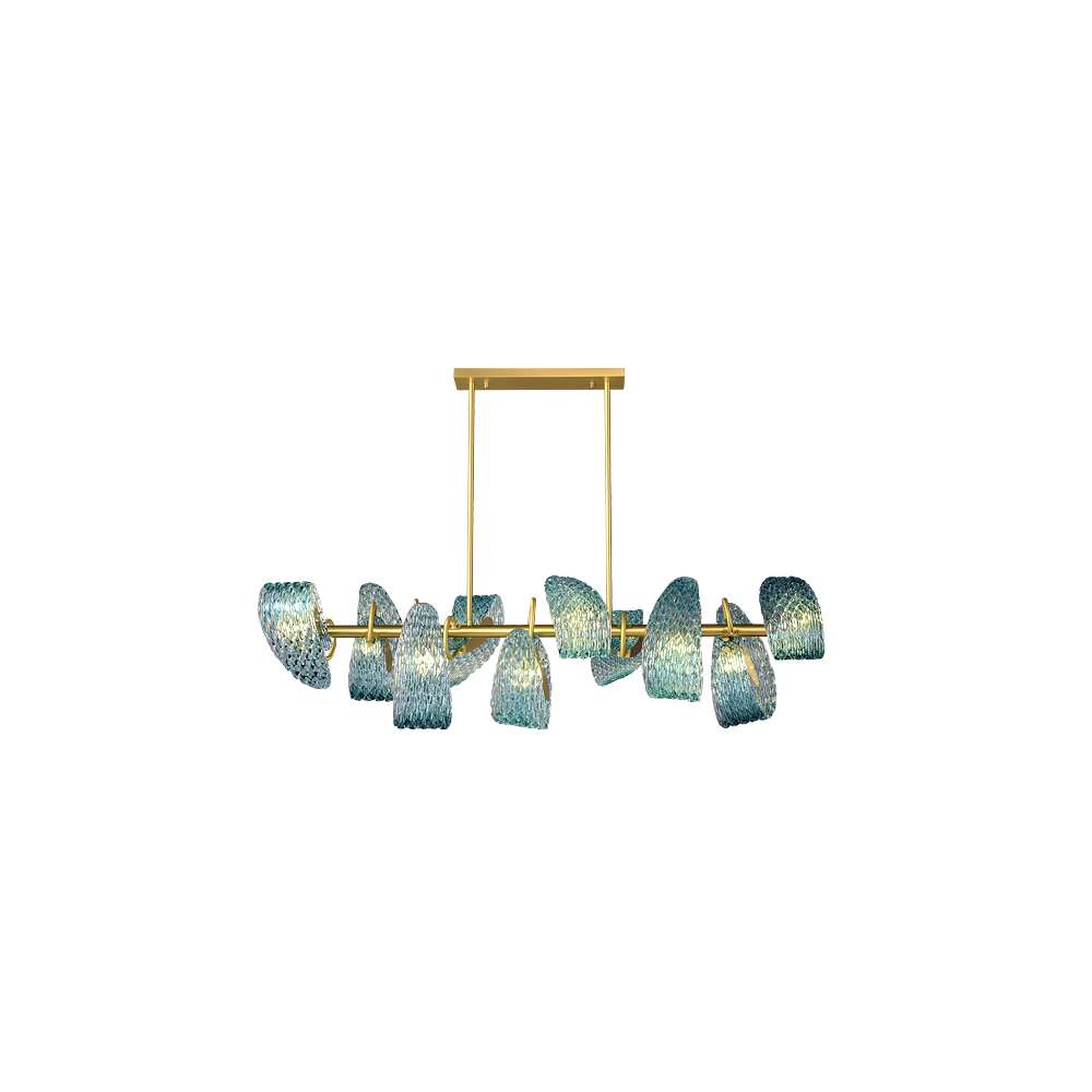 Post Modern Floral Blue Glass Shade Linear Chandelier - view 10