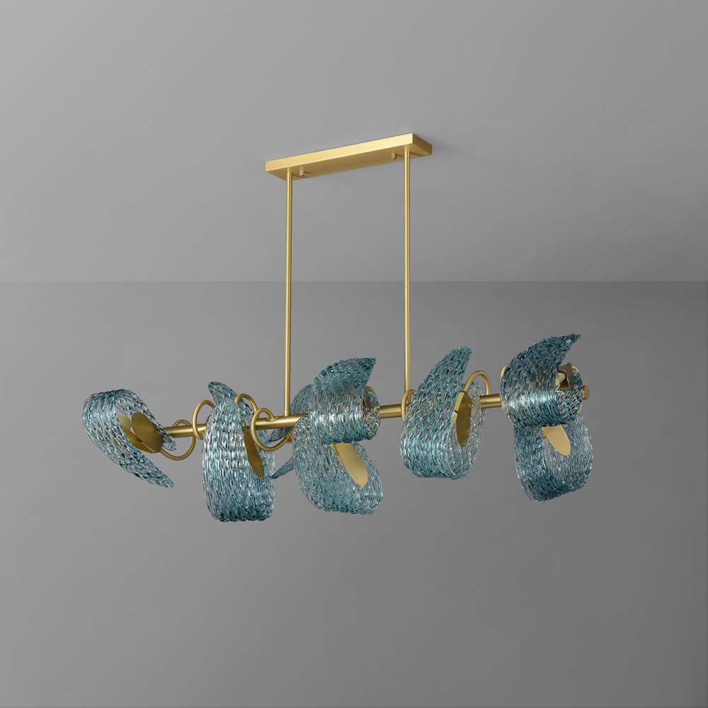 Post Modern Floral Blue Glass Shade Linear Chandelier - view 2