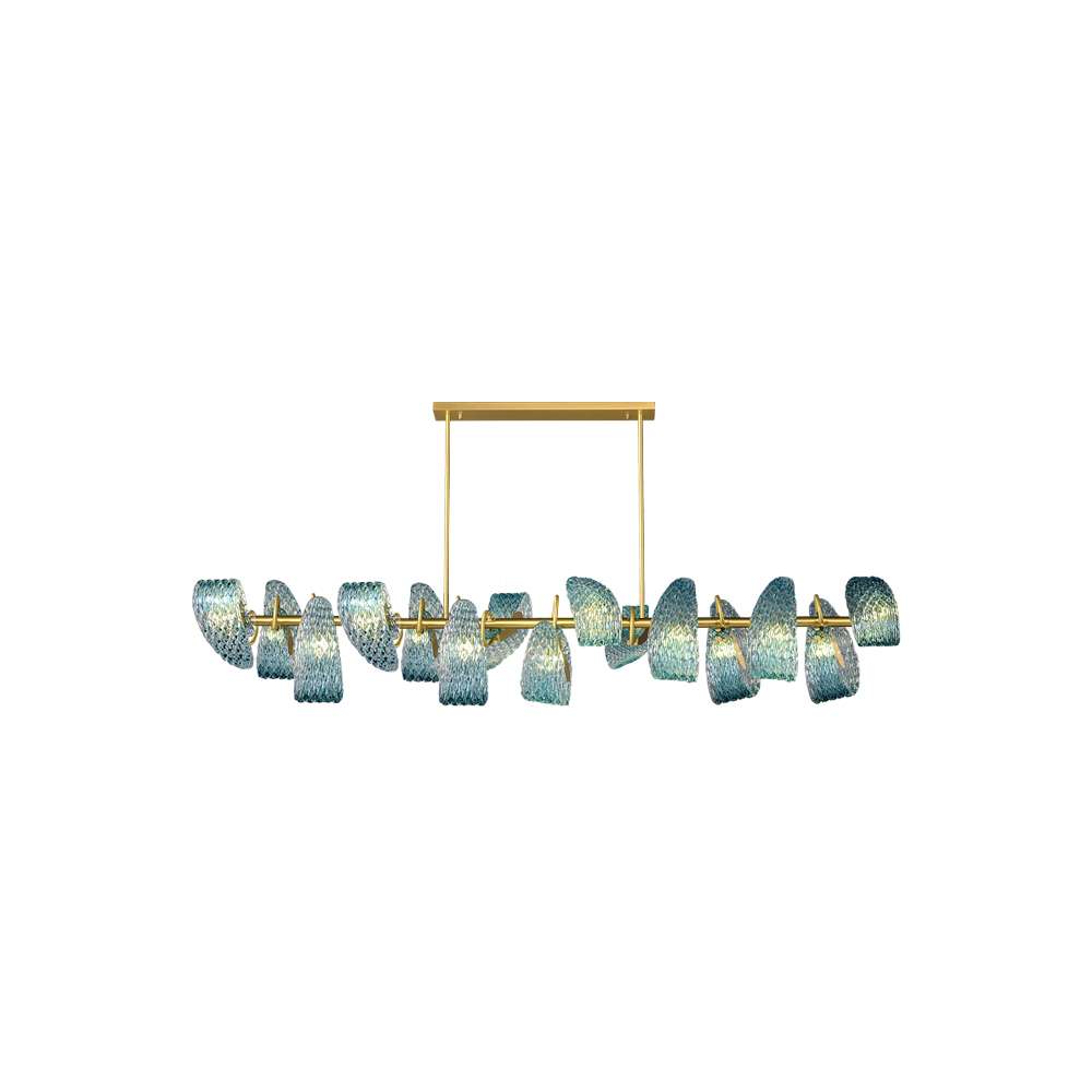 Post Modern Floral Blue Glass Shade Linear Chandelier - view 8