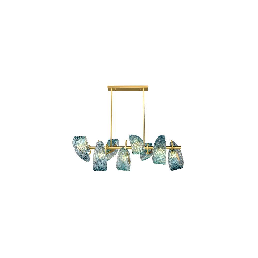 Post Modern Floral Blue Glass Shade Linear Chandelier - view 9
