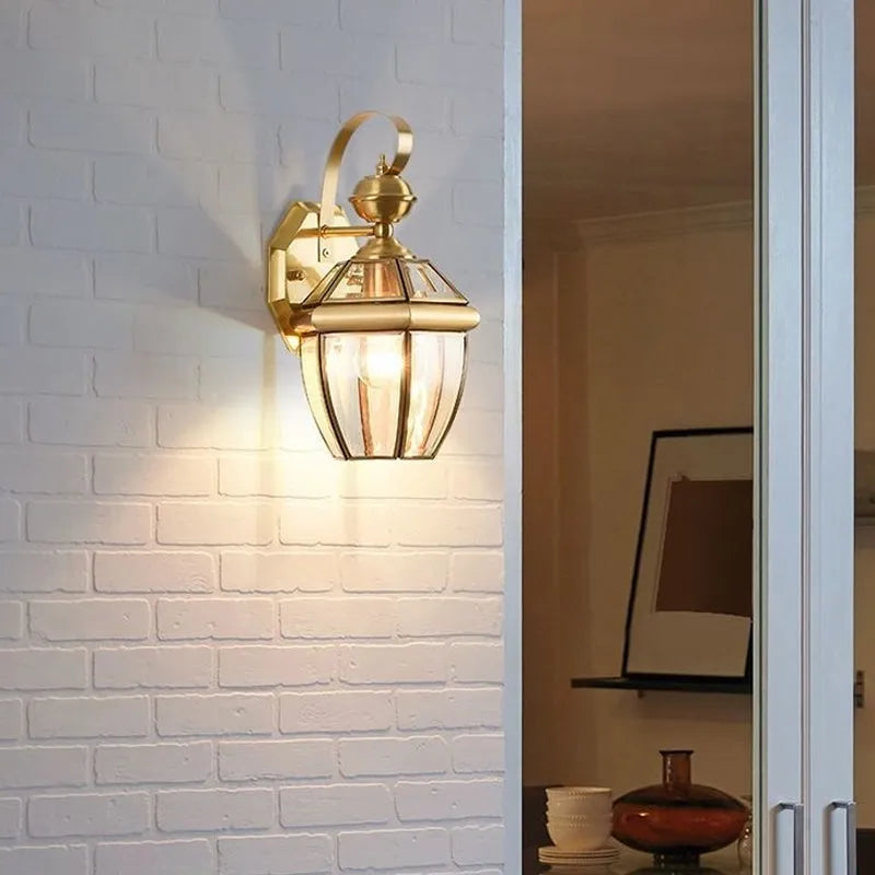 Industrial Golden Glass Shade Lantern Outdoor Wall Lighting - view 1
