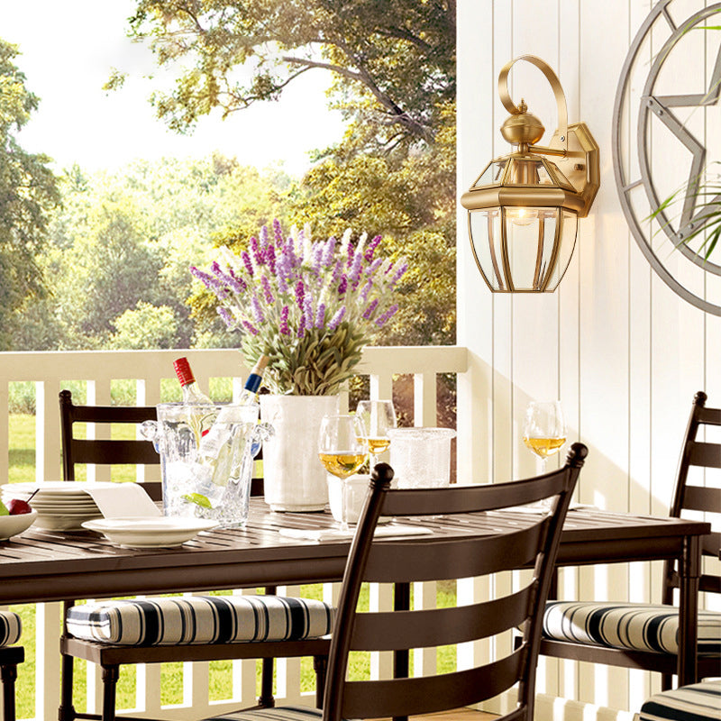 Industrial Golden Glass Shade Lantern Outdoor Wall Lighting - view 2