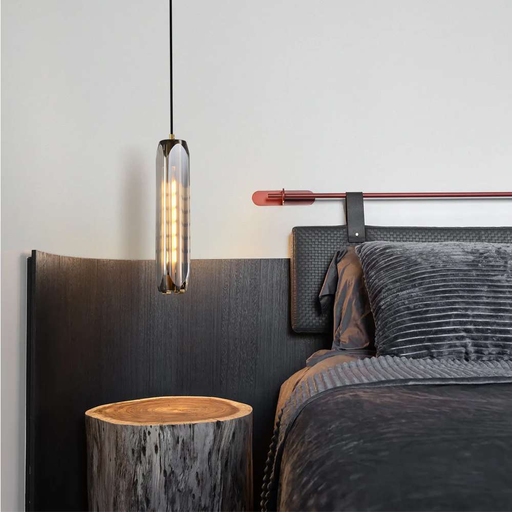 Modern Float Smoky Gray Glass Shade Cylinder Hanging Lamp - view 3