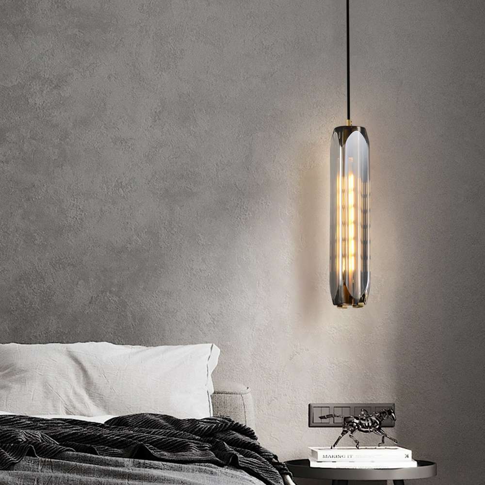 Modern Float Smoky Gray Glass Shade Cylinder Hanging Lamp - view 4
