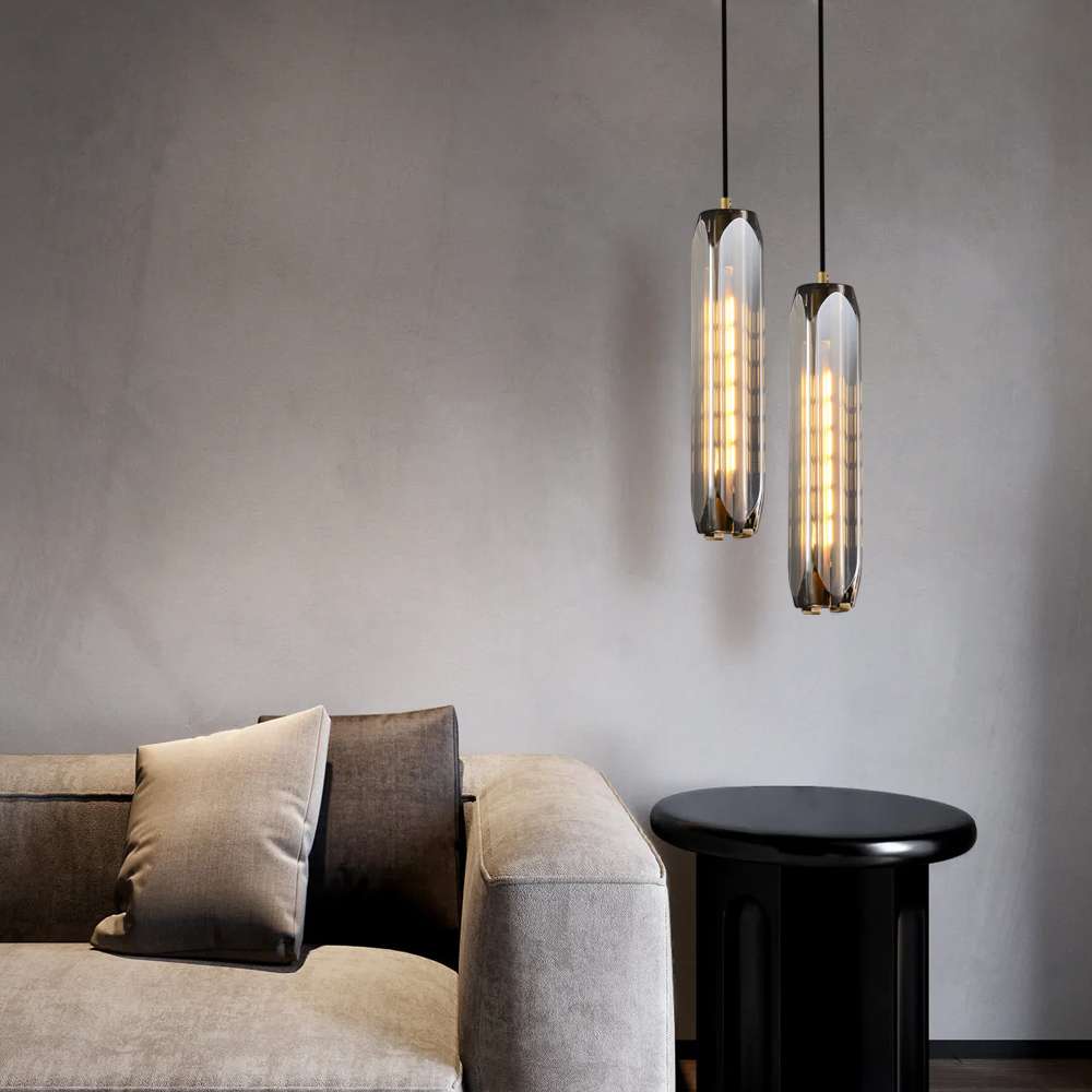 Modern Float Smoky Gray Glass Shade Cylinder Hanging Lamp - view 5