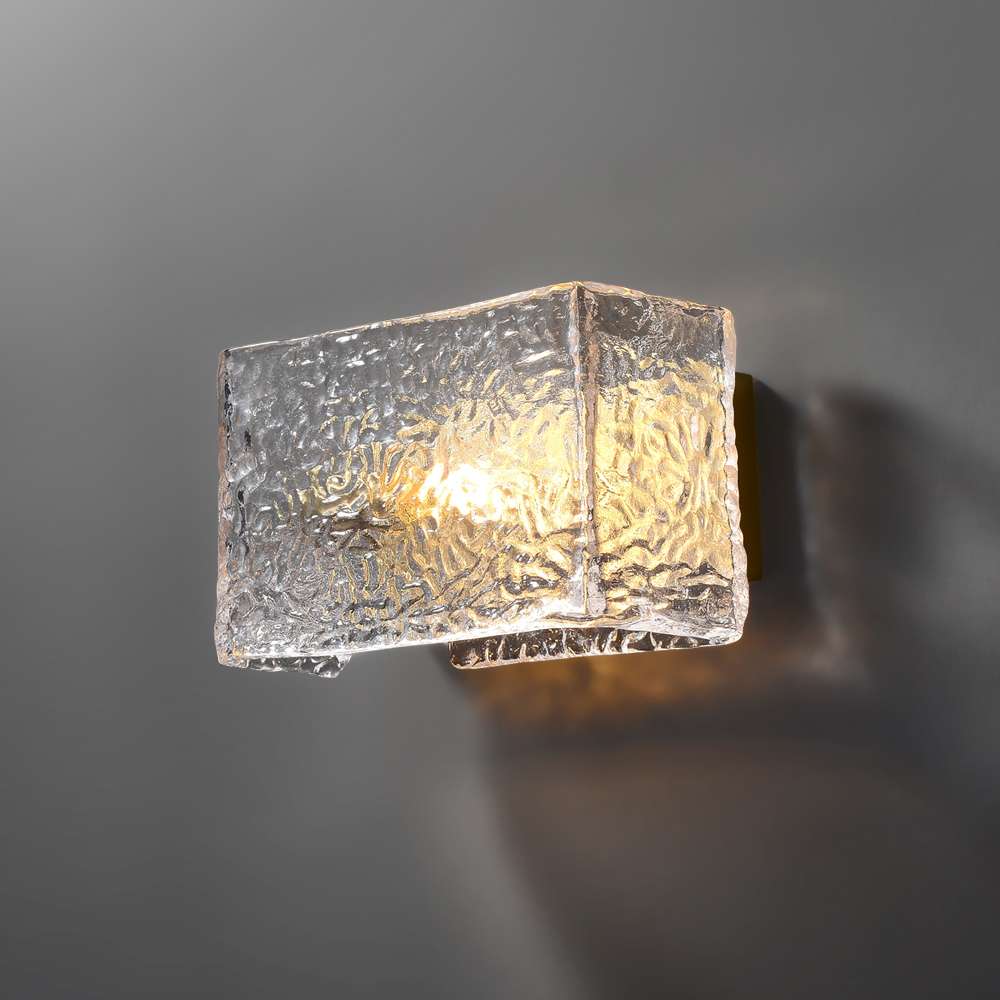 Modern Kalmar Square Clear Glass Wall Light with Brass Shade - view 1