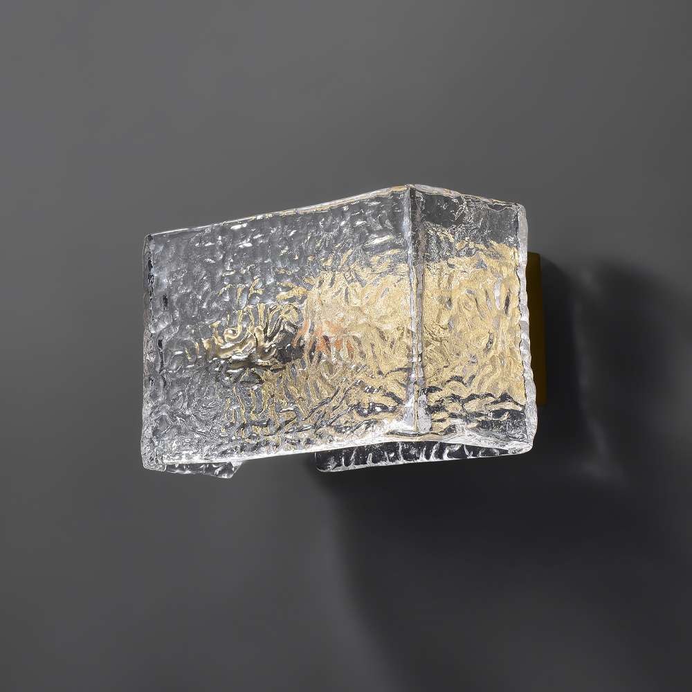 Modern Kalmar Square Clear Glass Wall Light with Brass Shade - view 2