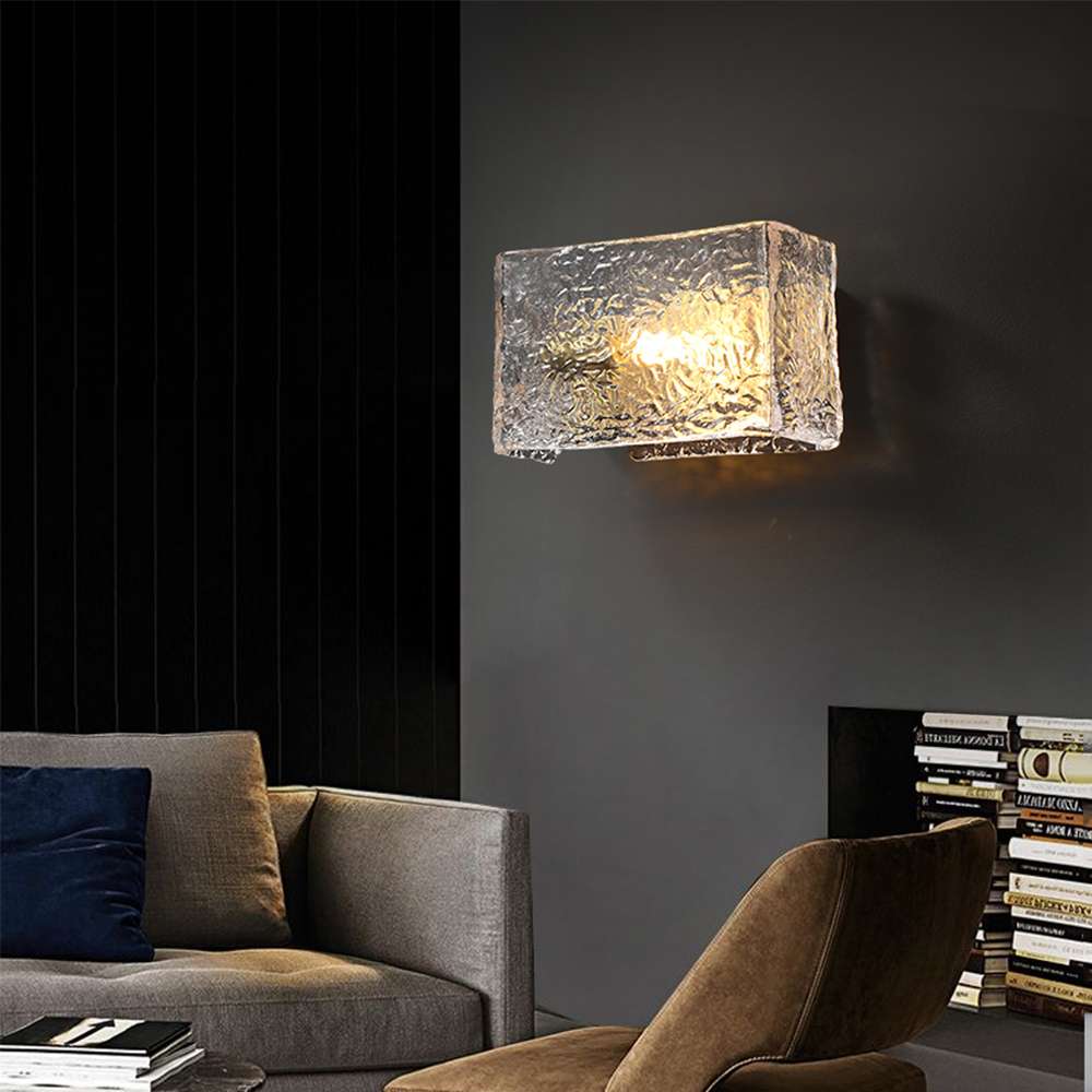 Modern Kalmar Square Clear Glass Wall Light with Brass Shade - view 4