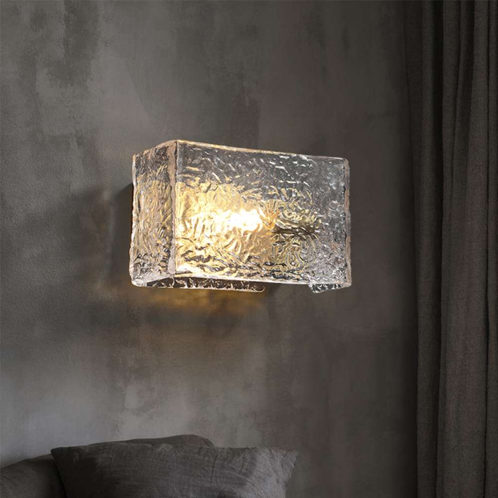 Modern Kalmar Square Clear Glass Wall Light with Brass Shade - view 5