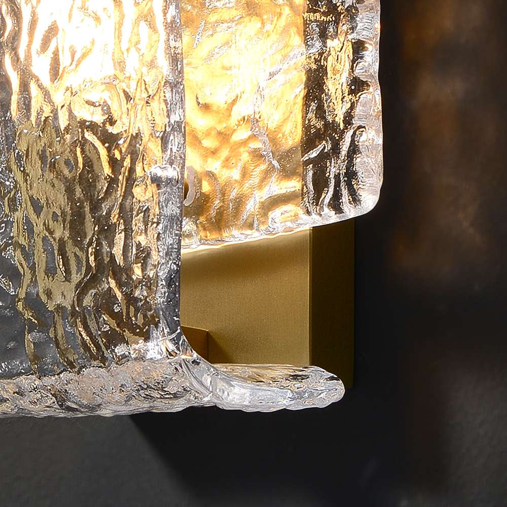 Modern Kalmar Square Clear Glass Wall Light with Brass Shade - view 7