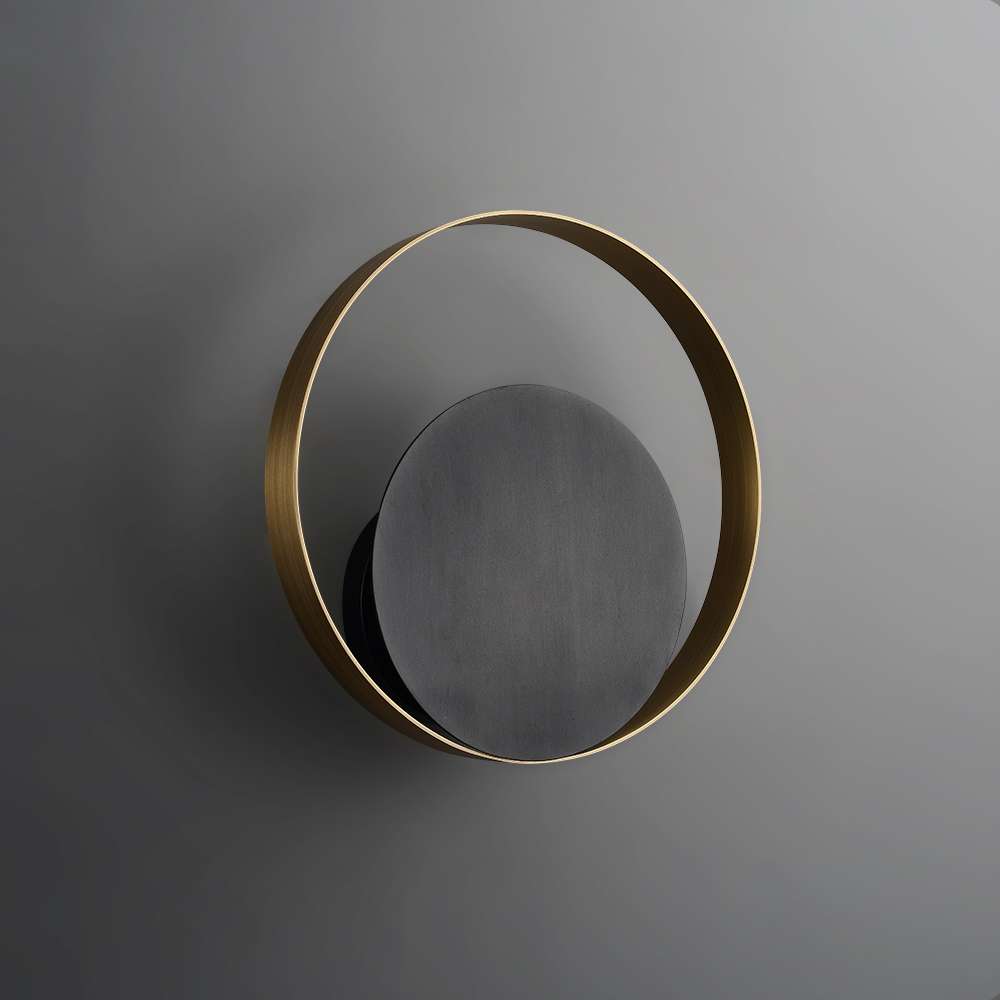 One-Light Circular Brass Wall Sconce in Black and Bronze - view 2