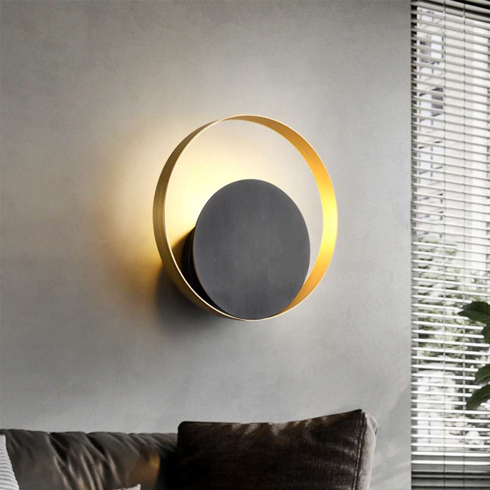 One-Light Circular Brass Wall Sconce in Black and Bronze - view 3