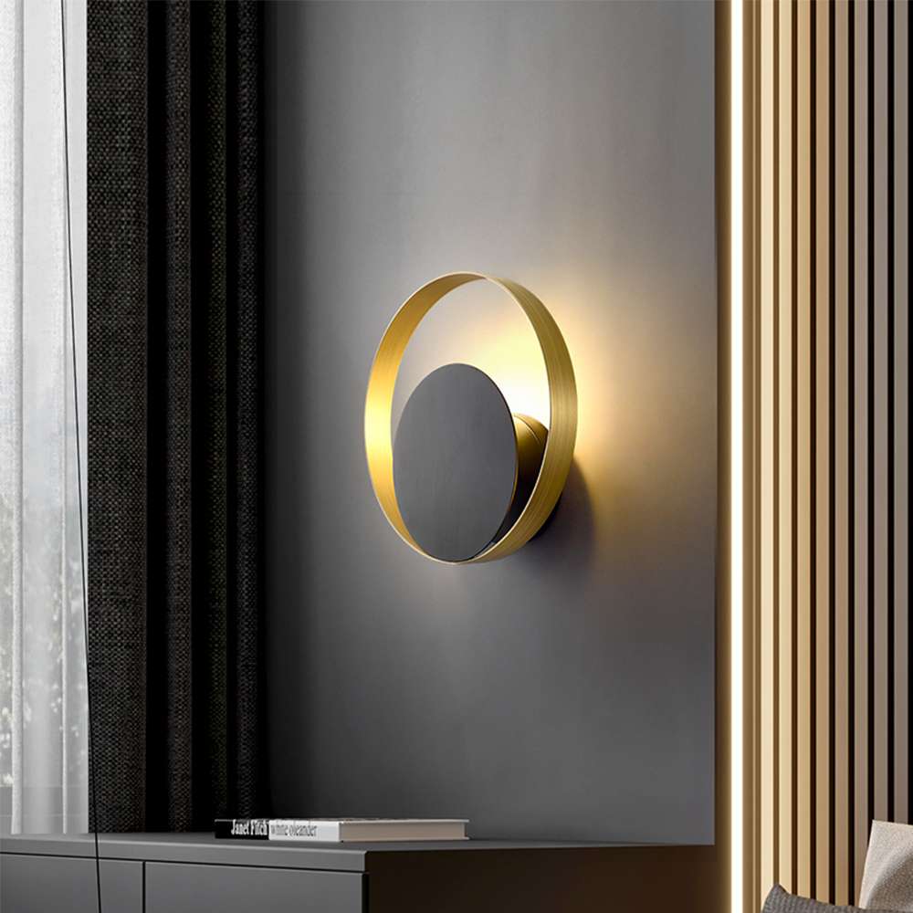 One-Light Circular Brass Wall Sconce in Black and Bronze - view 4