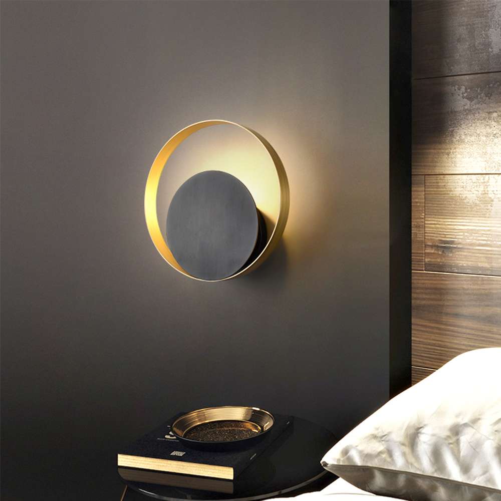 One-Light Circular Brass Wall Sconce in Black and Bronze - view 5