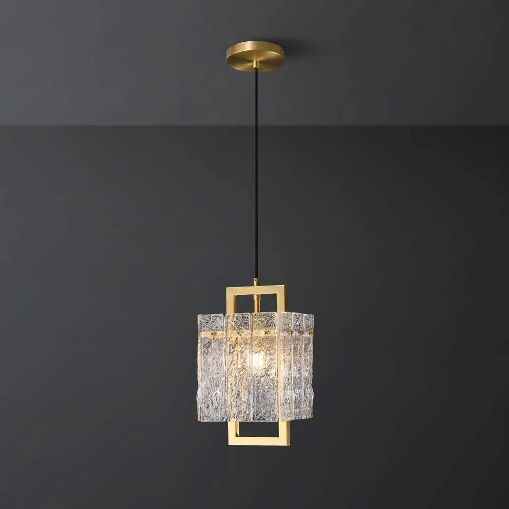 Brass Geometric Pendant Lighting with Clear Glass Square Shade - view 1