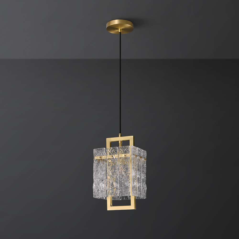 Brass Geometric Pendant Lighting with Clear Glass Square Shade - view 2