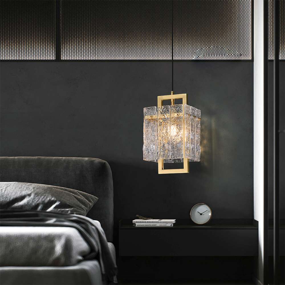 Brass Geometric Pendant Lighting with Clear Glass Square Shade - view 4