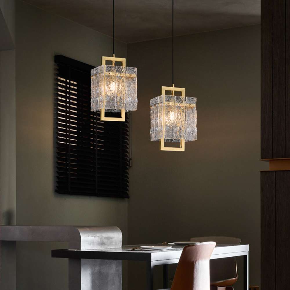 Brass Geometric Pendant Lighting with Clear Glass Square Shade - view 5