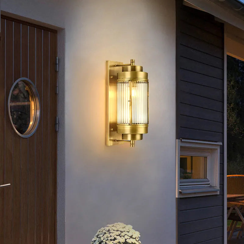 Industrial Wall Lamp Outdoor with Gold Painted Glass Shade - view 2