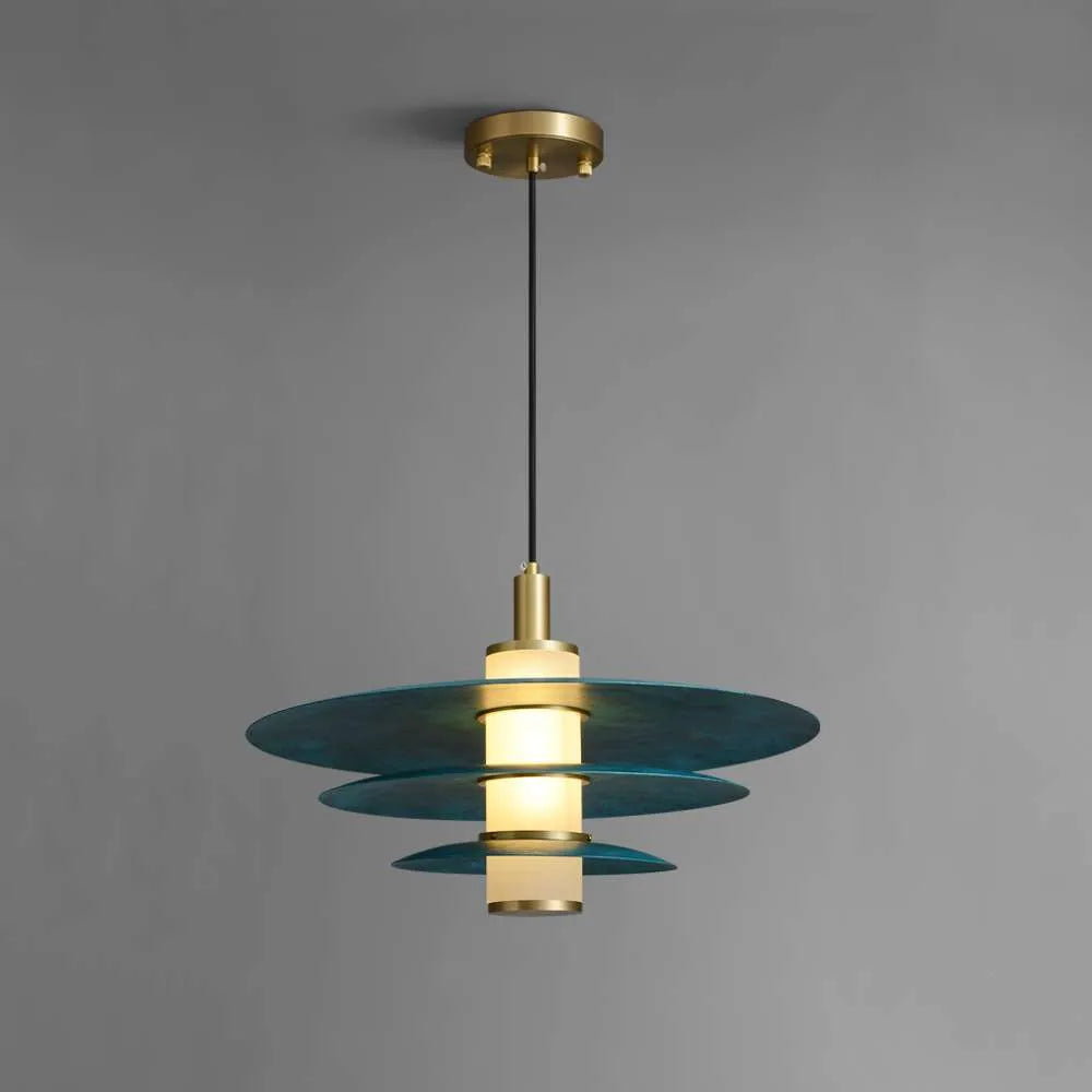 Modern 3-Layers Blue Metal Flying Saucer Hanging Lamp - view 1