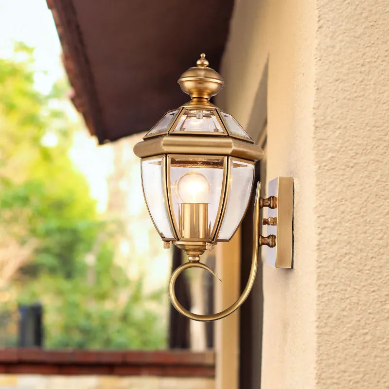 Vintage Metal & Glass Outdoor Wall Lighting in Gold - view 1
