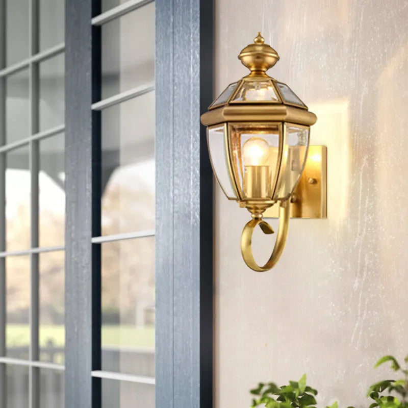Vintage Metal & Glass Outdoor Wall Lighting in Gold - view 2