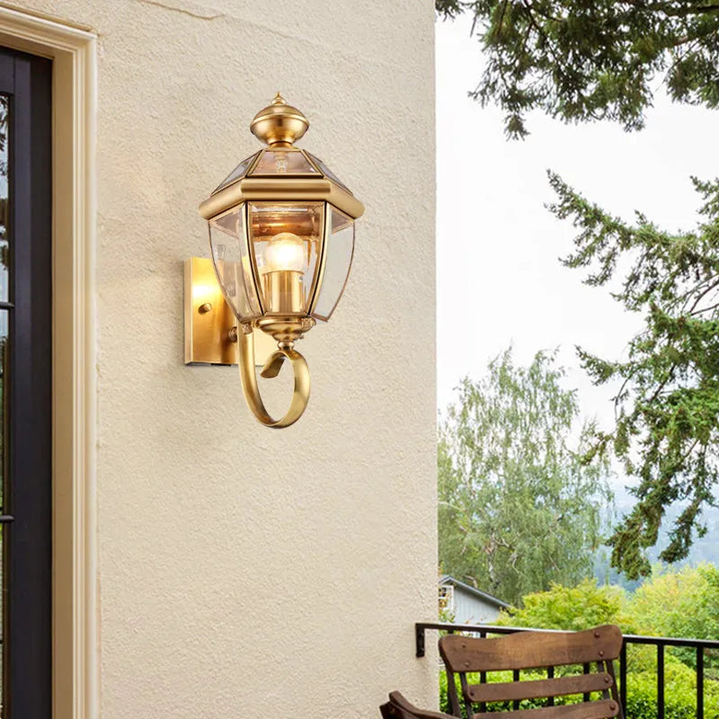 Vintage Metal & Glass Outdoor Wall Lighting in Gold - view 3