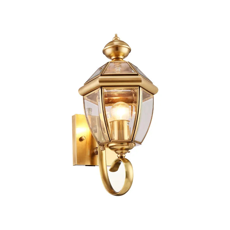 Vintage Metal & Glass Outdoor Wall Lighting in Gold - view 7