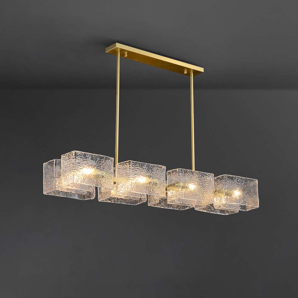 Square Clear Glass Shade Linear Modern Chandelier Lights - view 1