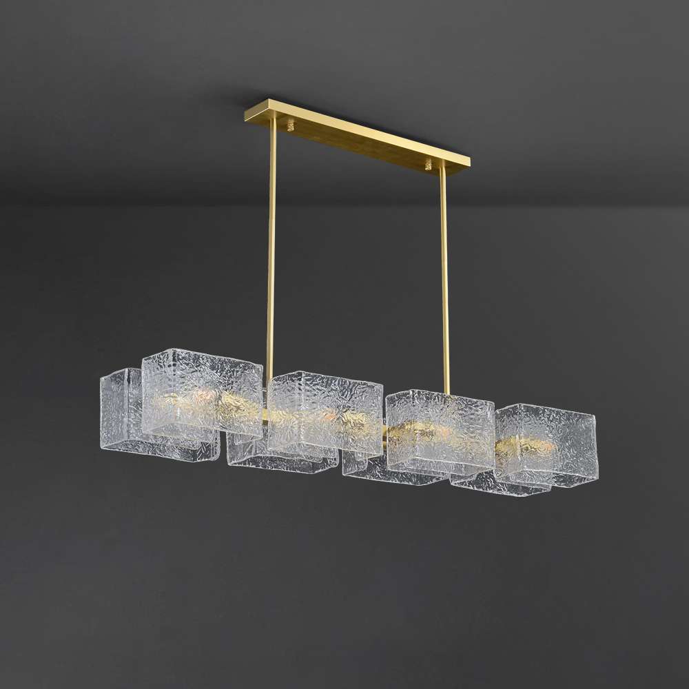 Square Clear Glass Shade Linear Modern Chandelier Lights - view 2